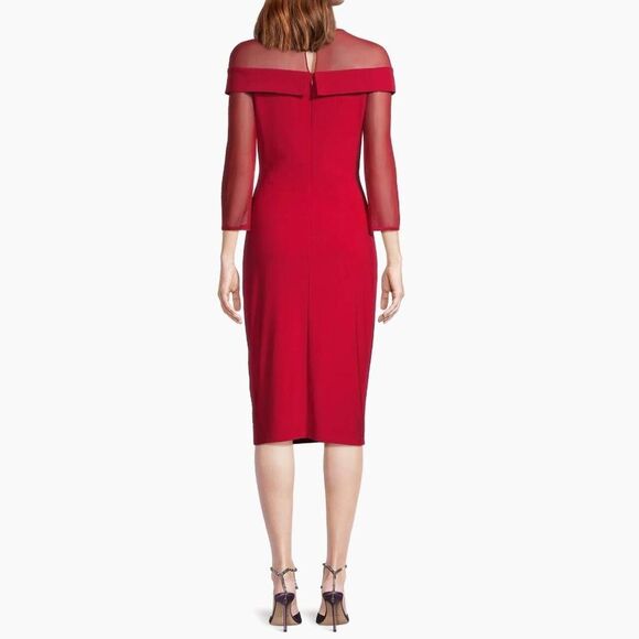 Laundry by Shelli Segal womens Classic Mesh Sheath Dress size 12 Red Knee Length - Picture 2 of 9